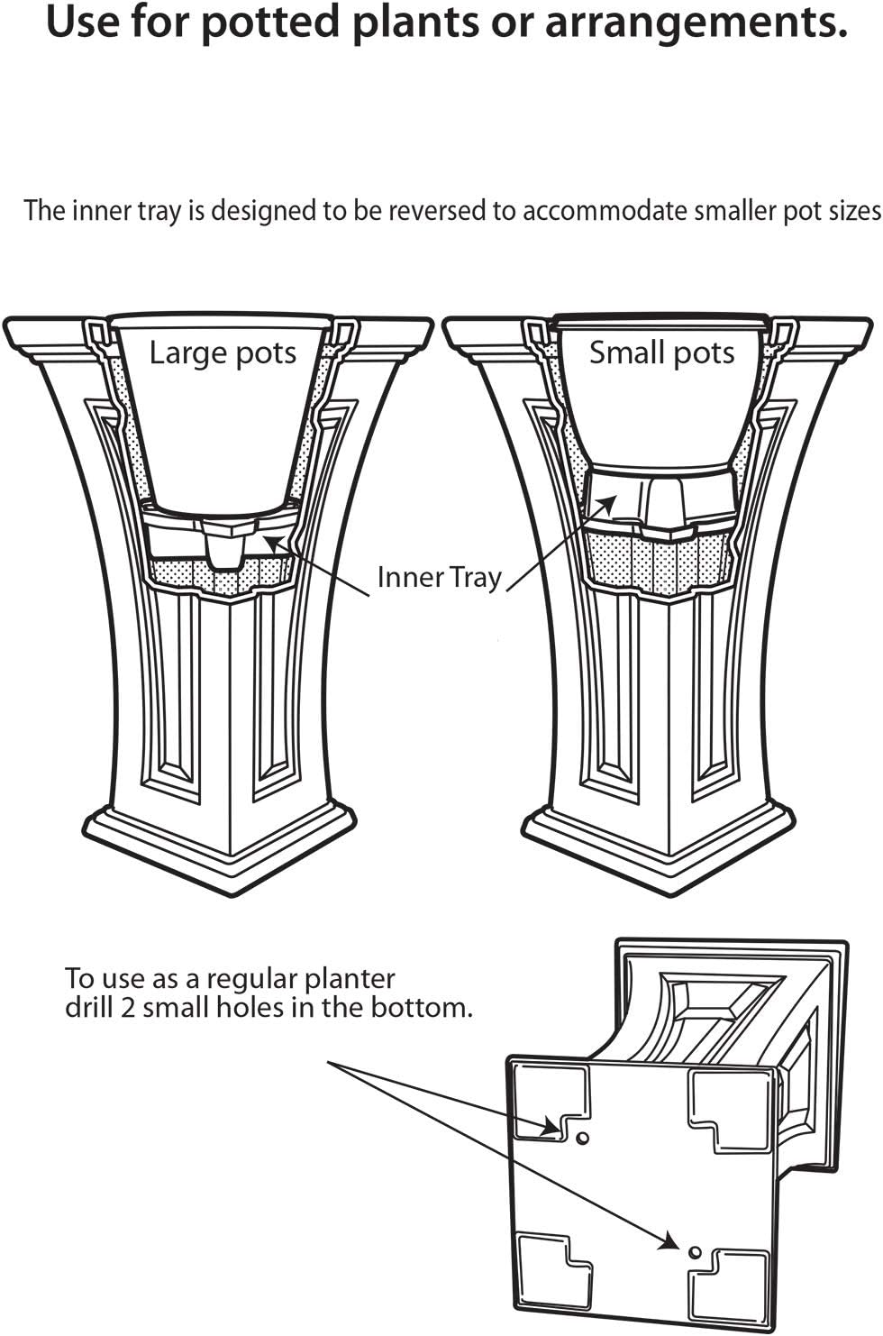 FCMP Outdoor Heritage Self-Watering Planter (2-Pack) – Set of 2 Large Planters for Porch, Patio, Outdoor/Indoor (HP3000-BLK-2) Black (28.5-inch Tall)