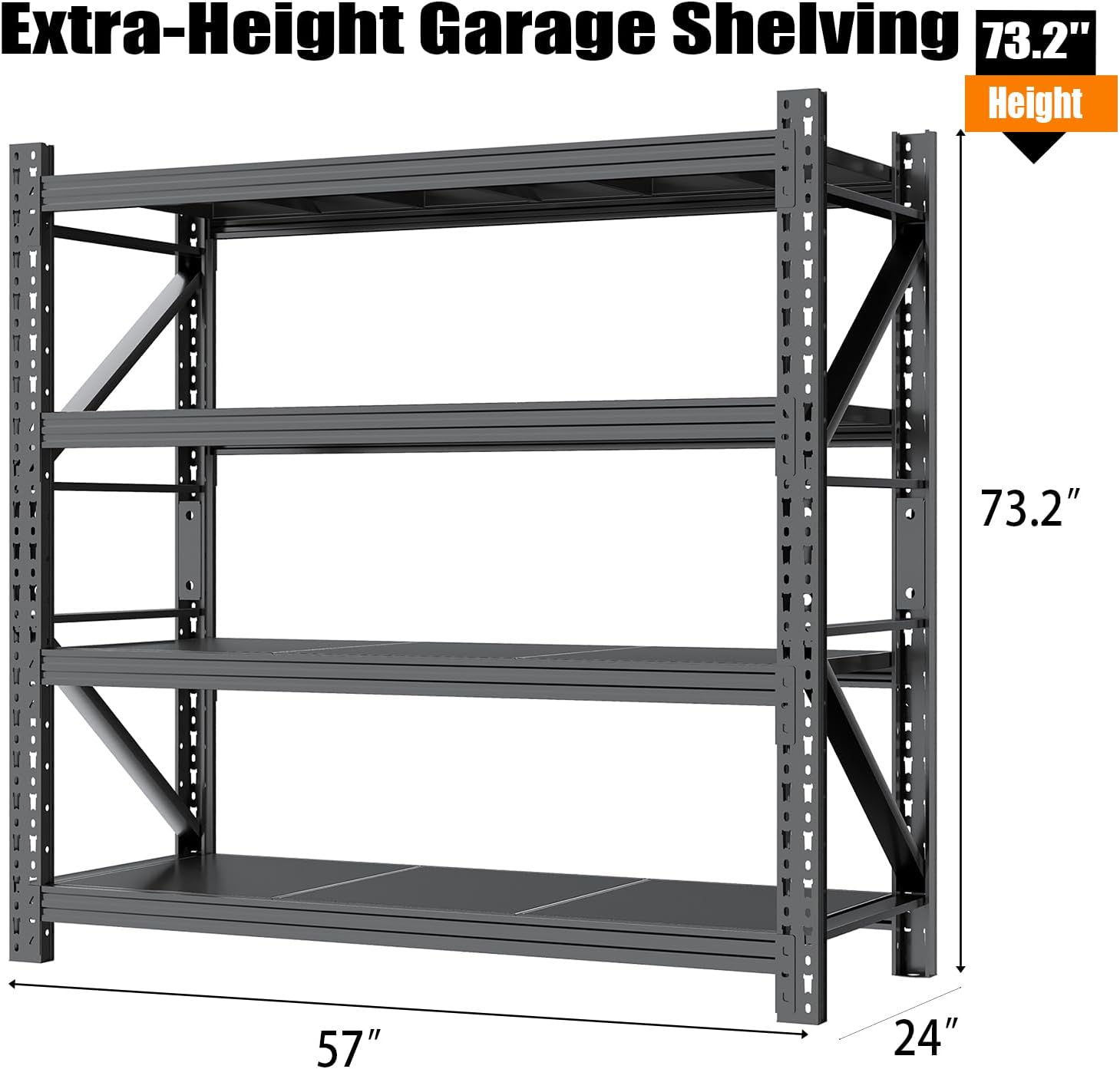 Garage Shelves Heavy Duty 73' H*57' W*23.6' D Metal Garage Shelving Unit High Load Capacity Industrial Storage Shelves for Garage Warehouse Basement