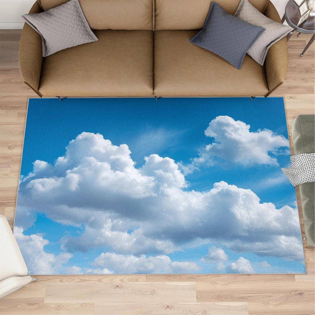 Blue Sky Rugs for Bedroom, White Clouds Rug 6x8, Natural Scenery Dining Room Rugs Washable & Non Slip Large Carpet for Home Decor