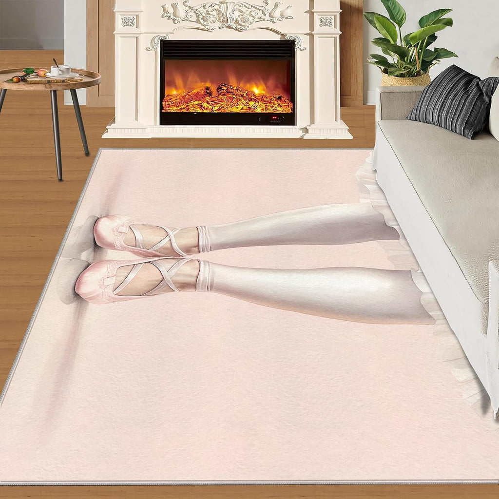 6x8 Rug Ballerina Ballet Area Rug, Pink Ballet Shoes Soft Washable Rug, Anti-Slip Backing Decorative Rugs for Living Room Bedroom Kitchen Dining Room Home Rug Laundry Room Rug