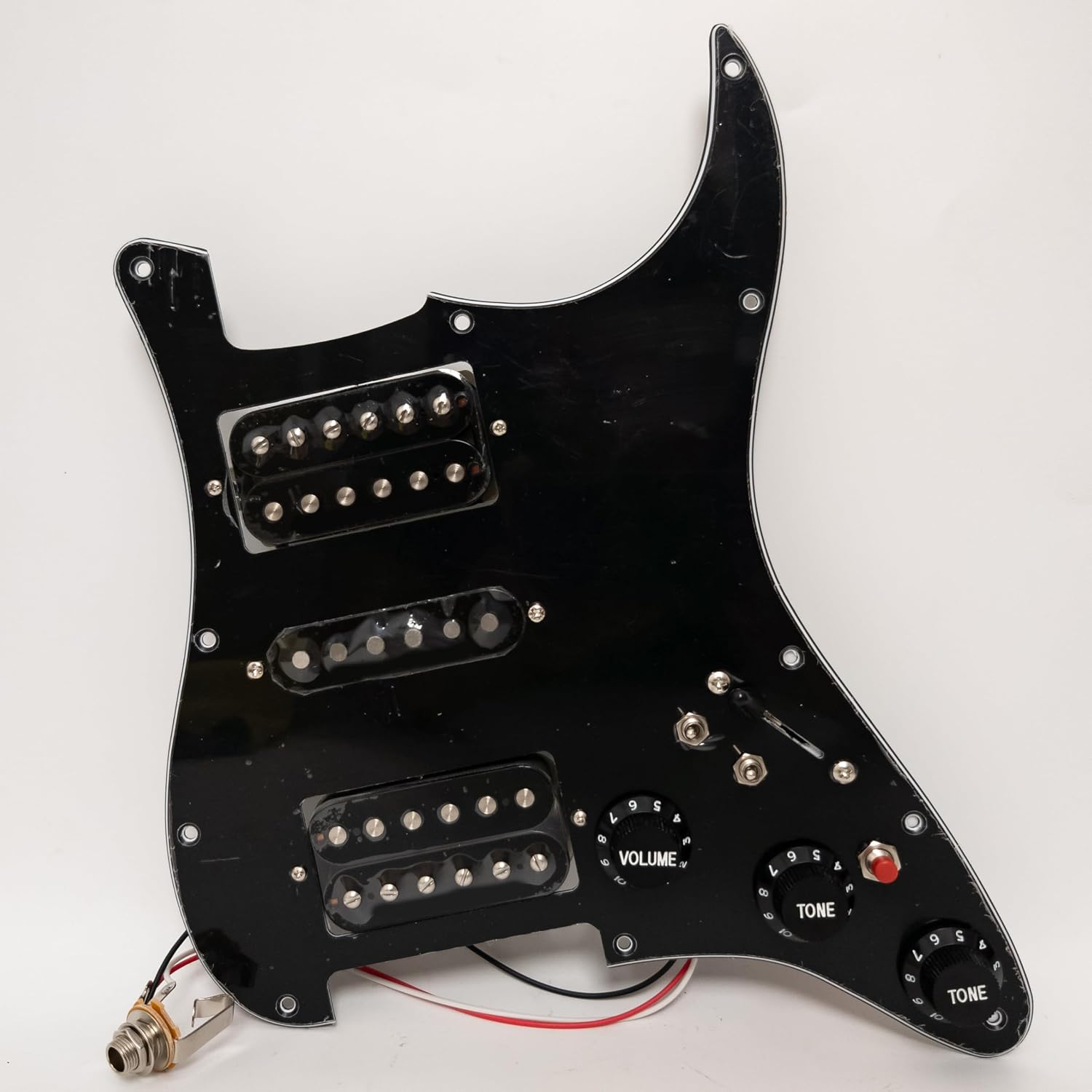 Guitar Prewired Loaded Pickguard for ST Alnico 5 Humbucker Pickups Set with 2 Coil Split Push-Pull Switches & Boost – Prewired Upgrade Harness for USA/Mexico Strat Guitars (Black)
