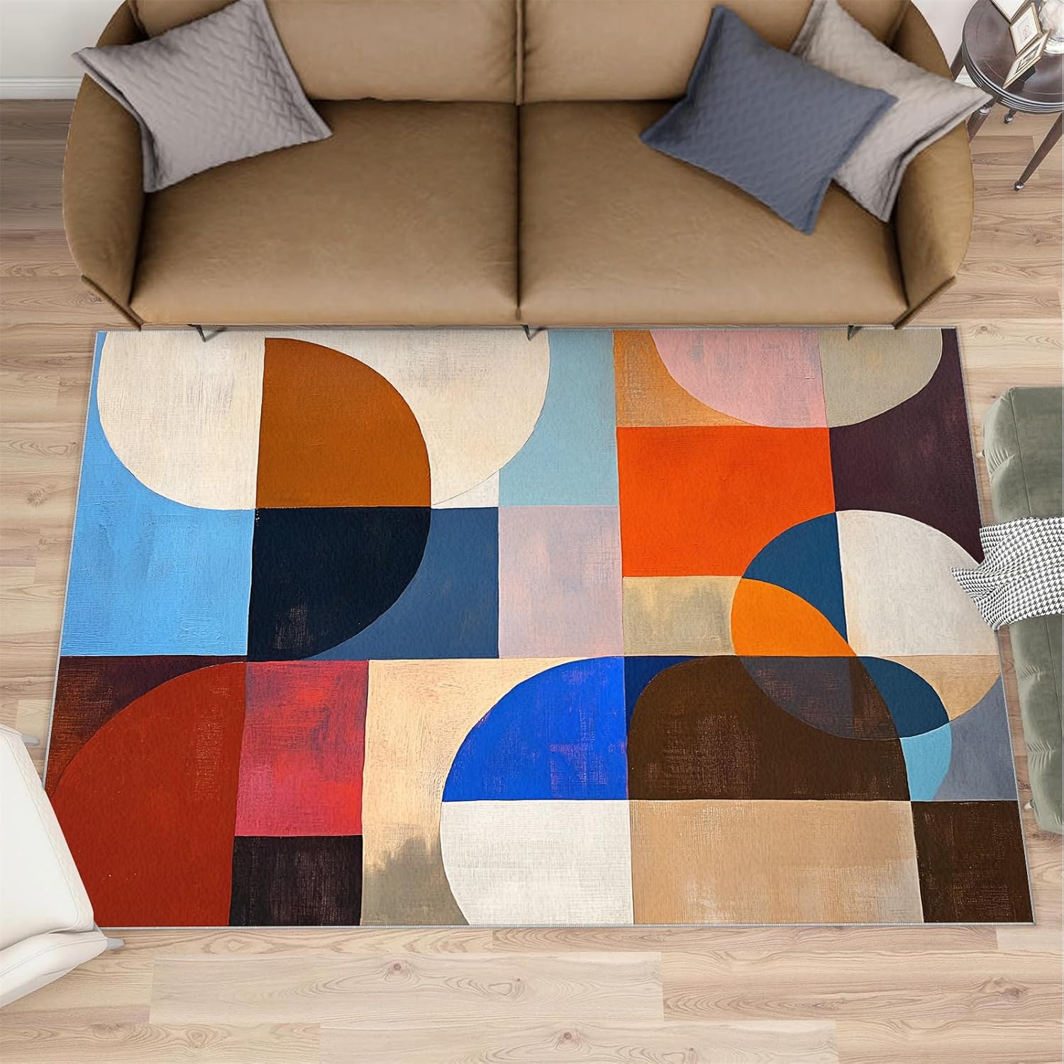Geometric Rugs for Bedroom, Abstract Color Blocks Rug 6x8, Modern Minimalist Decor Dining Room Rugs Washable & Non Slip Large Carpet for Home Decor