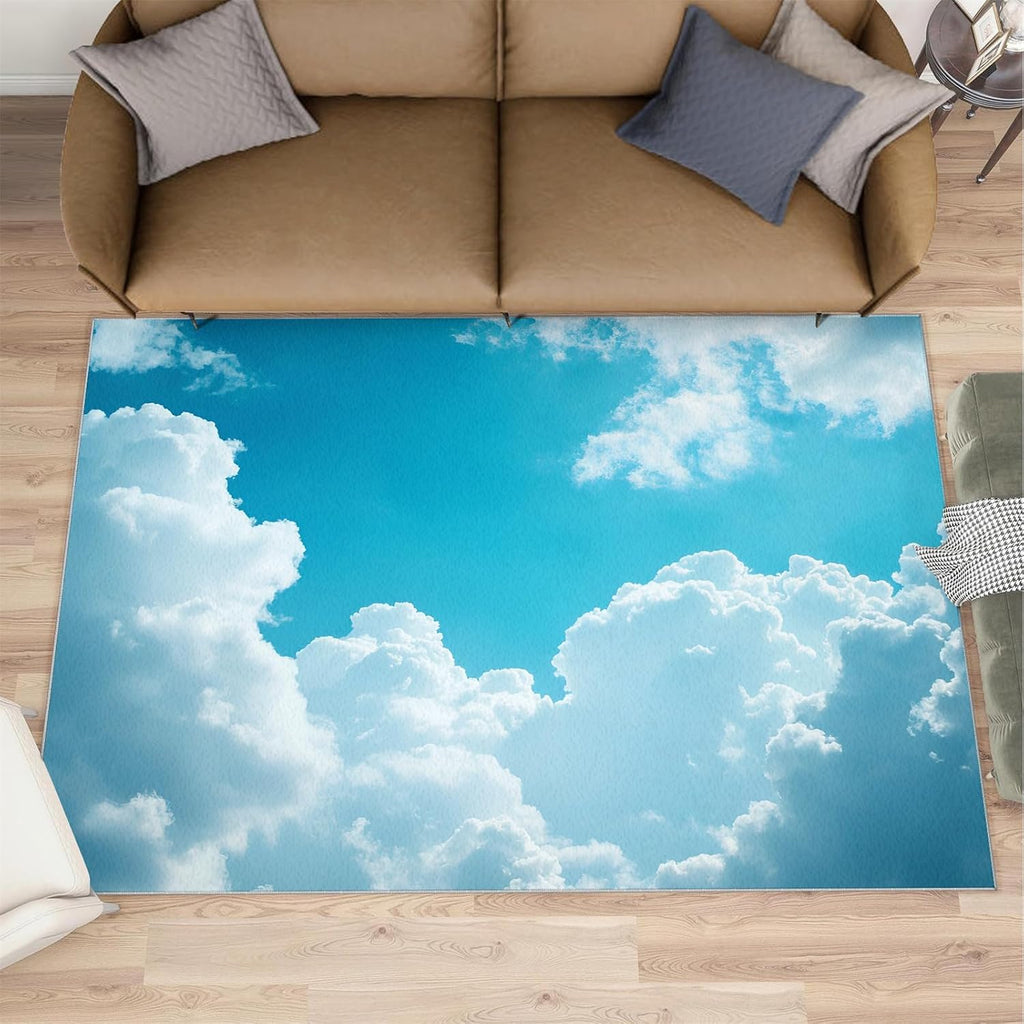 White Clouds Rug - 6x8 Rug, Blue Sky Area Rugs for Bedroom, Natural Scenery Rugs for Living Room, Kids Washable Mat, Cloud Carpet, White Clouds Home Decor & Gifts