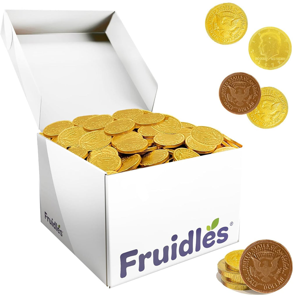 Fruidles Milk Chocolate Coins, Belgium Chocolate Coins Wrapped in Gold, Nut-Free, Vault Design (10 Pounds)