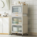 5 -Tier Kitchen Hutch with Flip Door Cabinet, Bakers Rack with Drawers, Coffee Cabinet Bar, Microwave Cart with Brakeable Casters, Pantry Cabinets for Kitchen Storage,White,60×135cm/23.6×53in