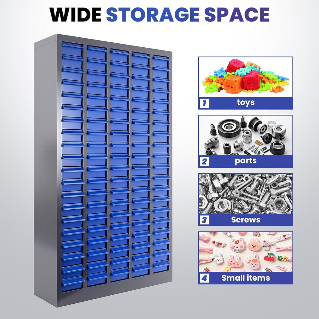 100 Drawers Nuts and Bolts Organizer, Metal Bolt Bins with Drawer Dividers, Parts Cabinet for Bolt Storage, Nut and Bolt Organizer for Tool Shop