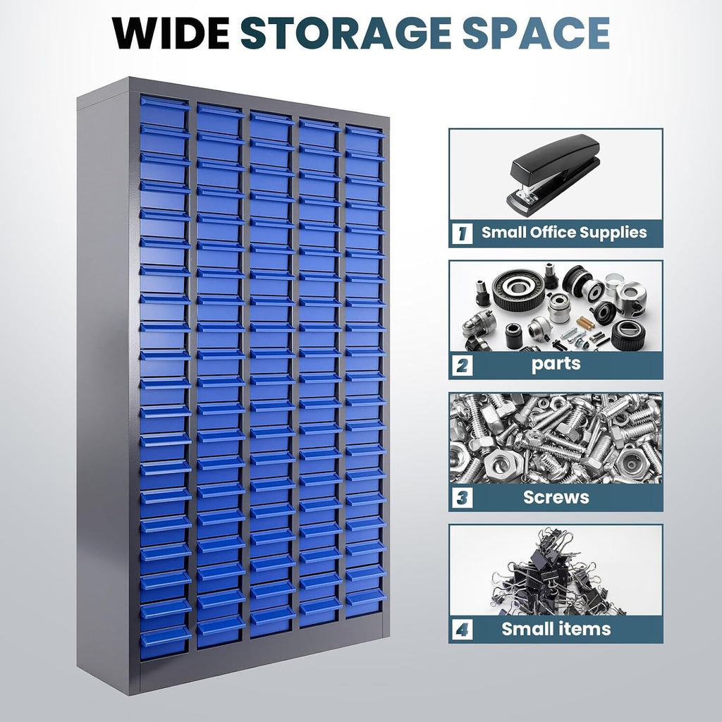 100 Drawers Nut and Bolt Organizer with Label, Opaque ABS Plastic Industrial Organizer with Labels, for Garage Workshop Craft Art Hobby