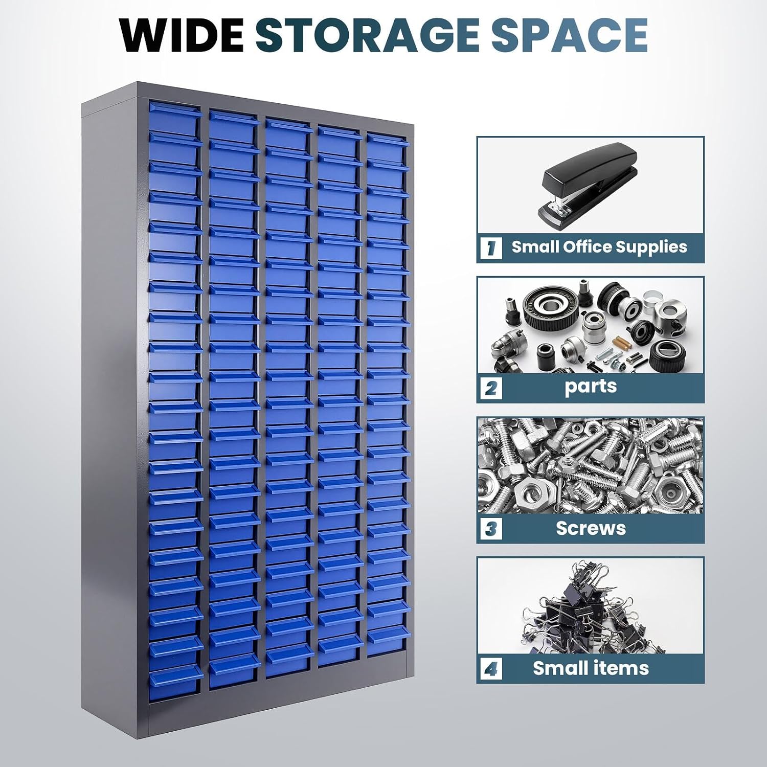 100 Drawers Nut and Bolt Organizer with Label, Opaque ABS Plastic Industrial Organizer with Labels, for Garage Workshop Craft Art Hobby