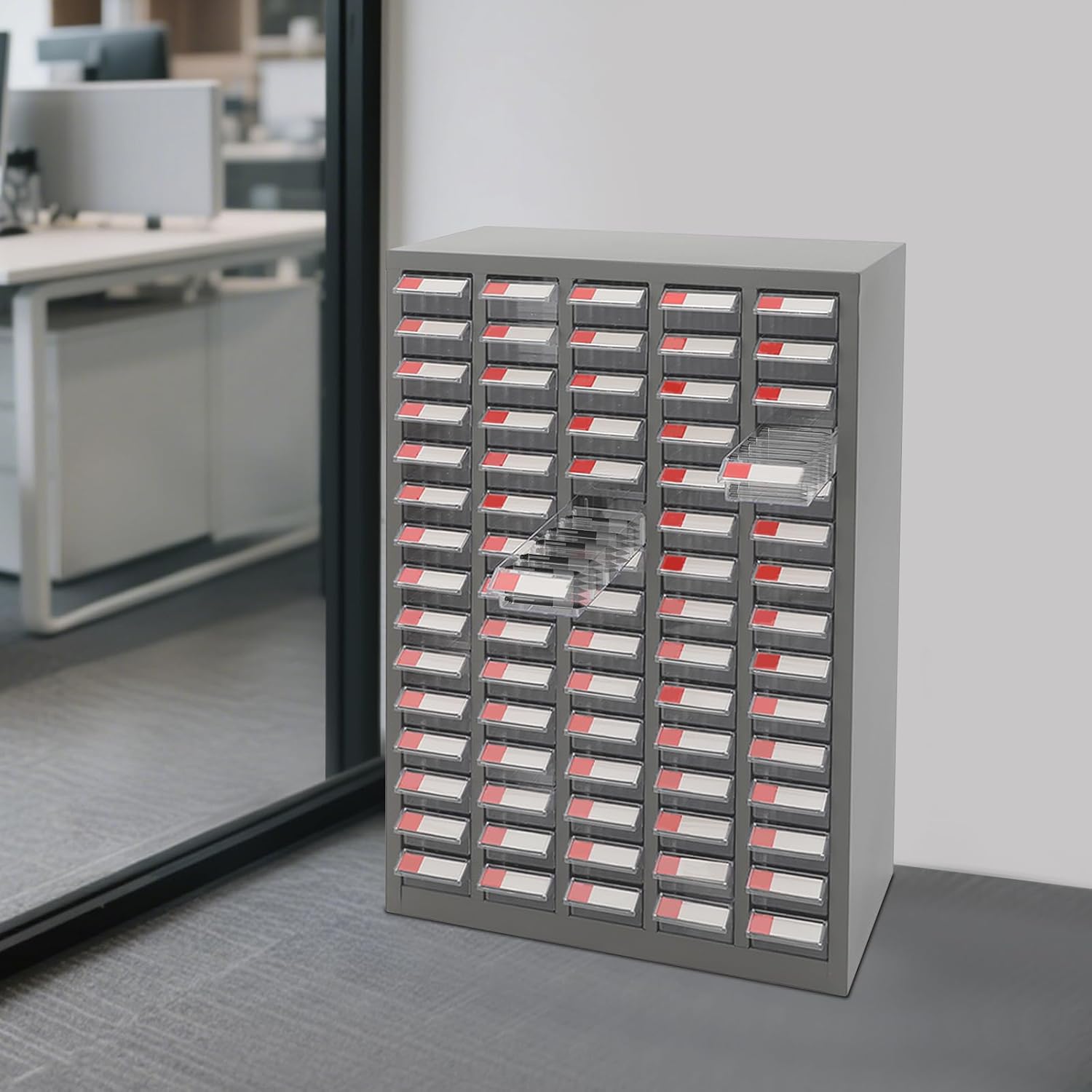 75 Drawers Parts Cabinet Bolt and Nut Tool Storage Cabinet Part Organization Shelves with Practical Tags & Dust Sheets for Tool Hardware Storage, 25.6' W x 8.7' D x 34' H