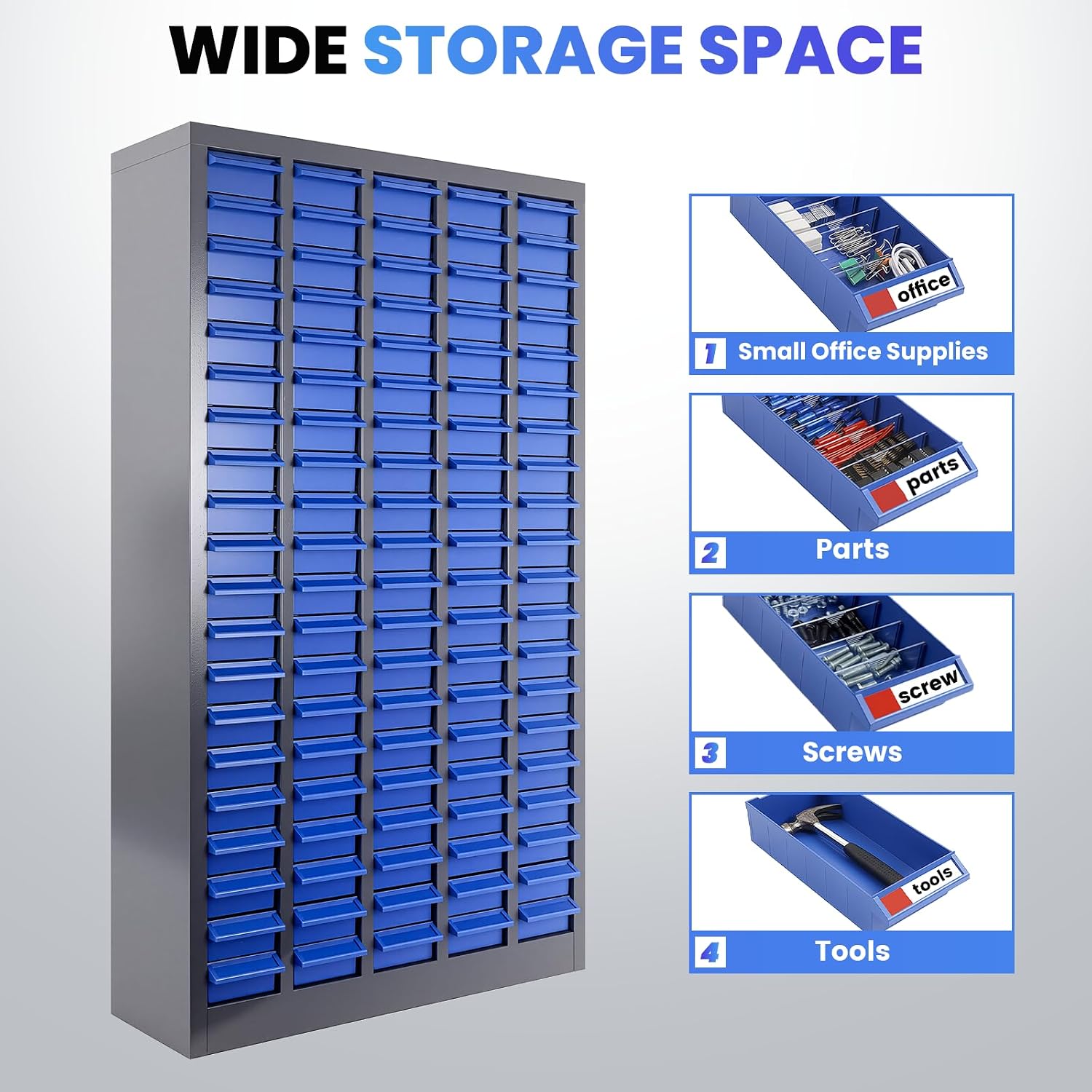 100-Drawer Small Parts Organizer, Nut and Bolt Organizer, Bolt Bin, Metal Parts Organizer Storage Cabinet for Garage, Workshop & Home