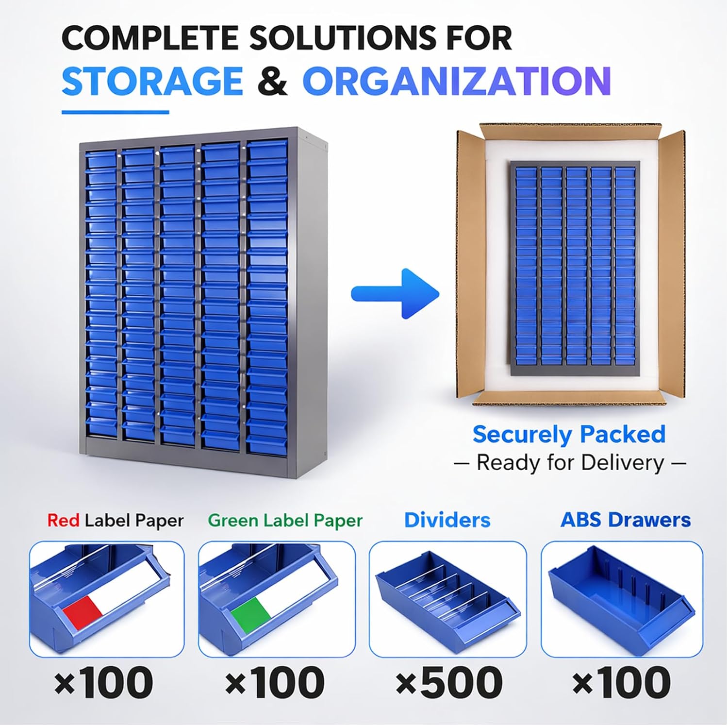 100 Drawers Parts Cabinet, Alloy Steel Tool Storage with Dividers, Nut and Bolt Organizer 25.8''L× 8.66''W×46''H, 44.5lbs Capacity for Tool Harware and Workshop, Blue