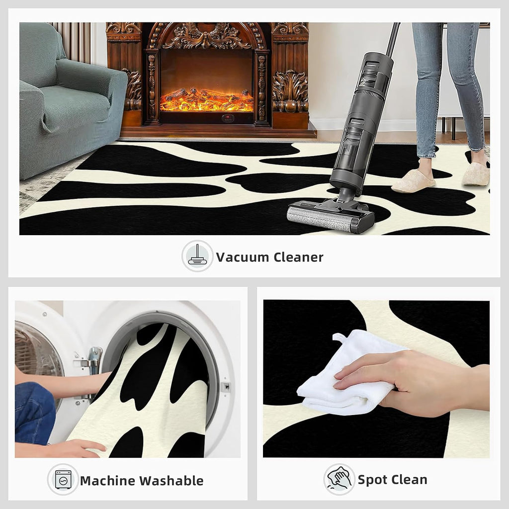 Abstract Black and White Area Rug, Modern Minimalist Design Rugs for Living Room, Indoor Non-Slip Kids Rugs, Machine Washable Breathable Durable Carpet for Front Entrance Floor Decor,6 x 8ft