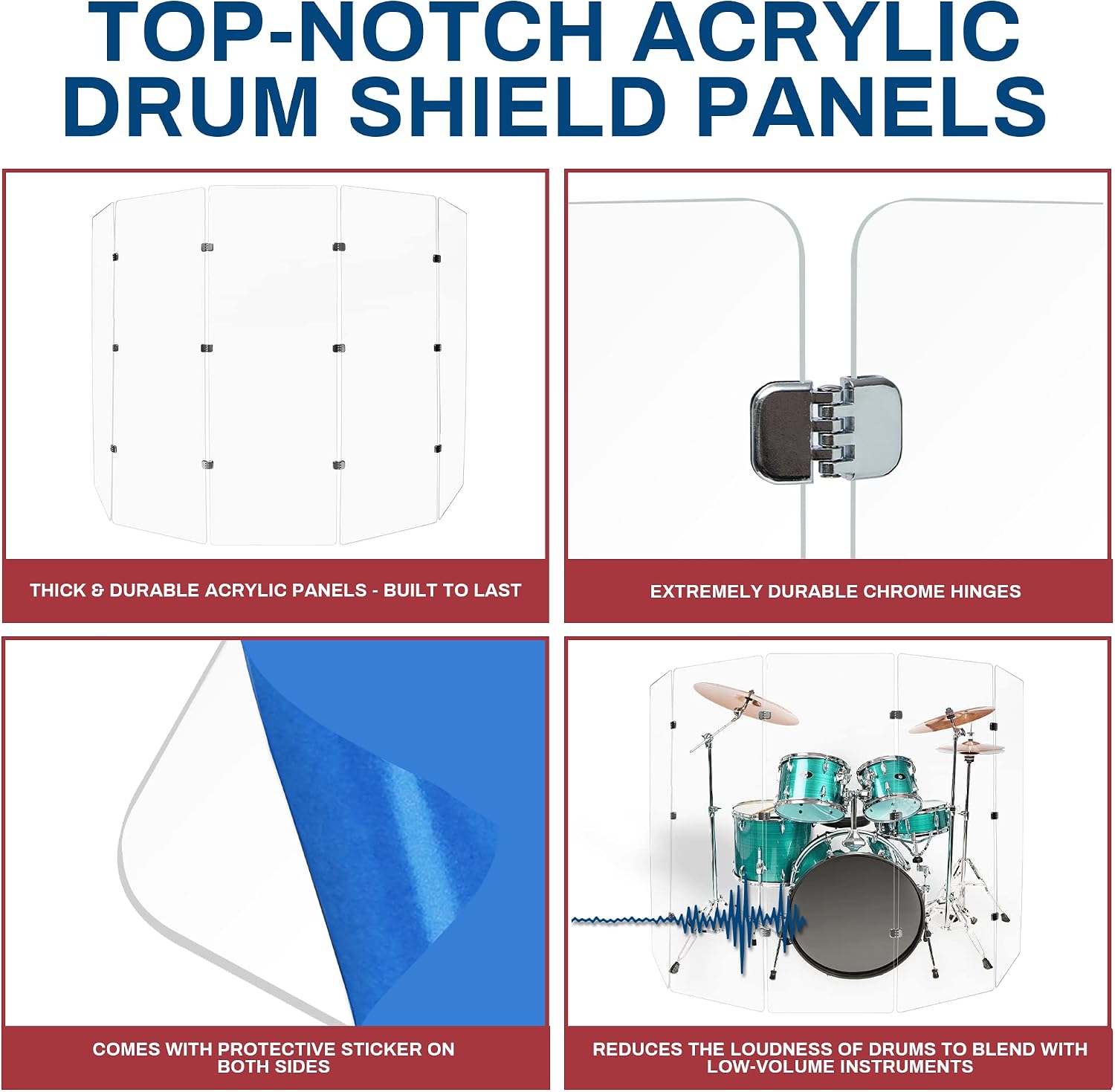Drum Shield DS65 5 2foot X 6foot Panels Chrome Hinges