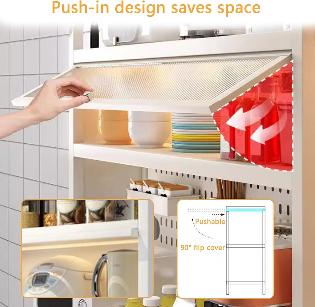Bar Hutch with Flip Door, 5 Tier Bakers Rack, Storage Hutch for Kitchen with 4 Hooks for Home, Living Room, Dining Room(White/Black)