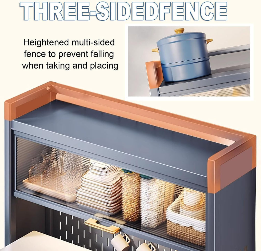 Metal Kitchen Storage Cabinets, Bakers Rack with Storage, Kitchen Microwave Stand, with Drawers, Hooks * 8, Foot Pads * 4(White,80cm)