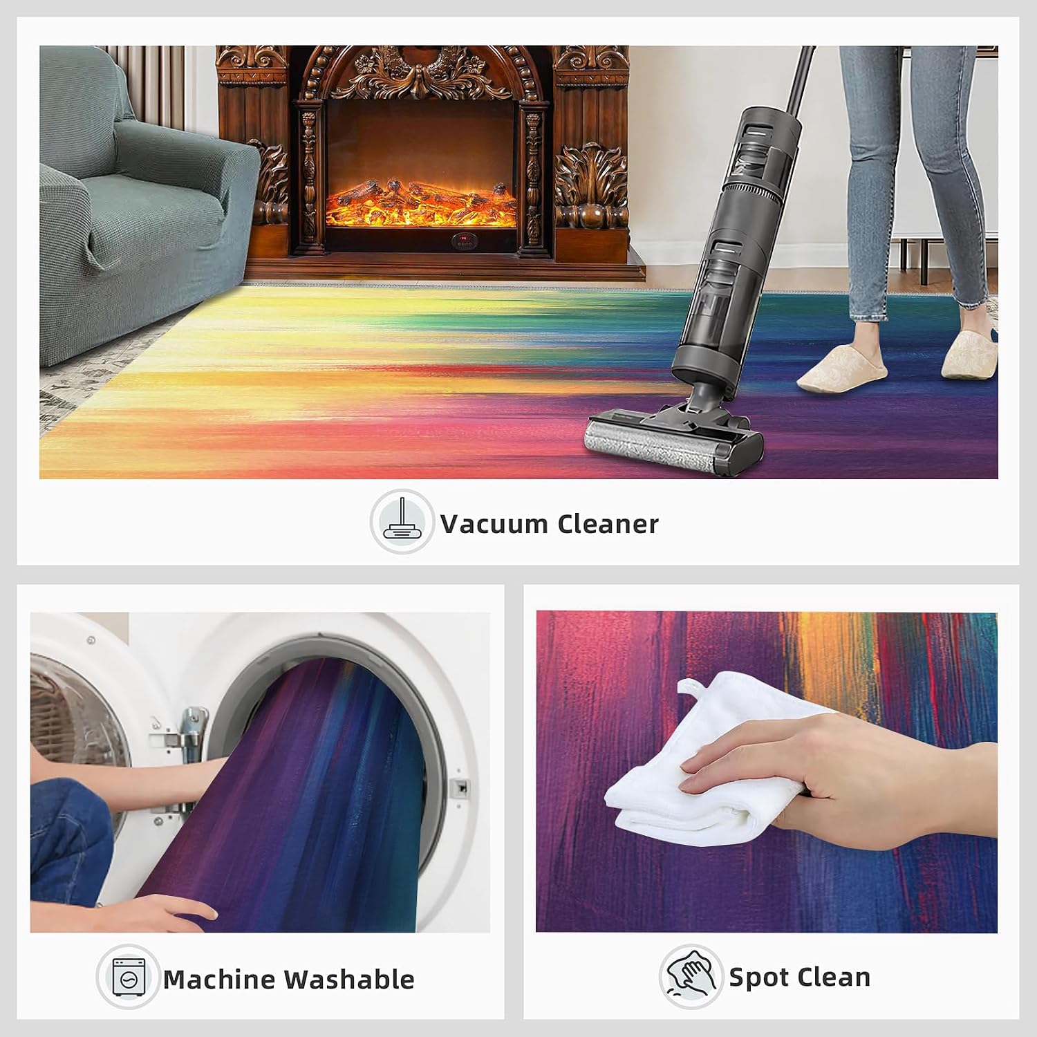 Colorful Lines Rugs for Bedroom - 6x8 Rug, Modern Area Rugs for Living Room, Multicolor Carpet, Fashion Washable Area Mat, Abstract Carpet, Colorful Home Decor & Gifts