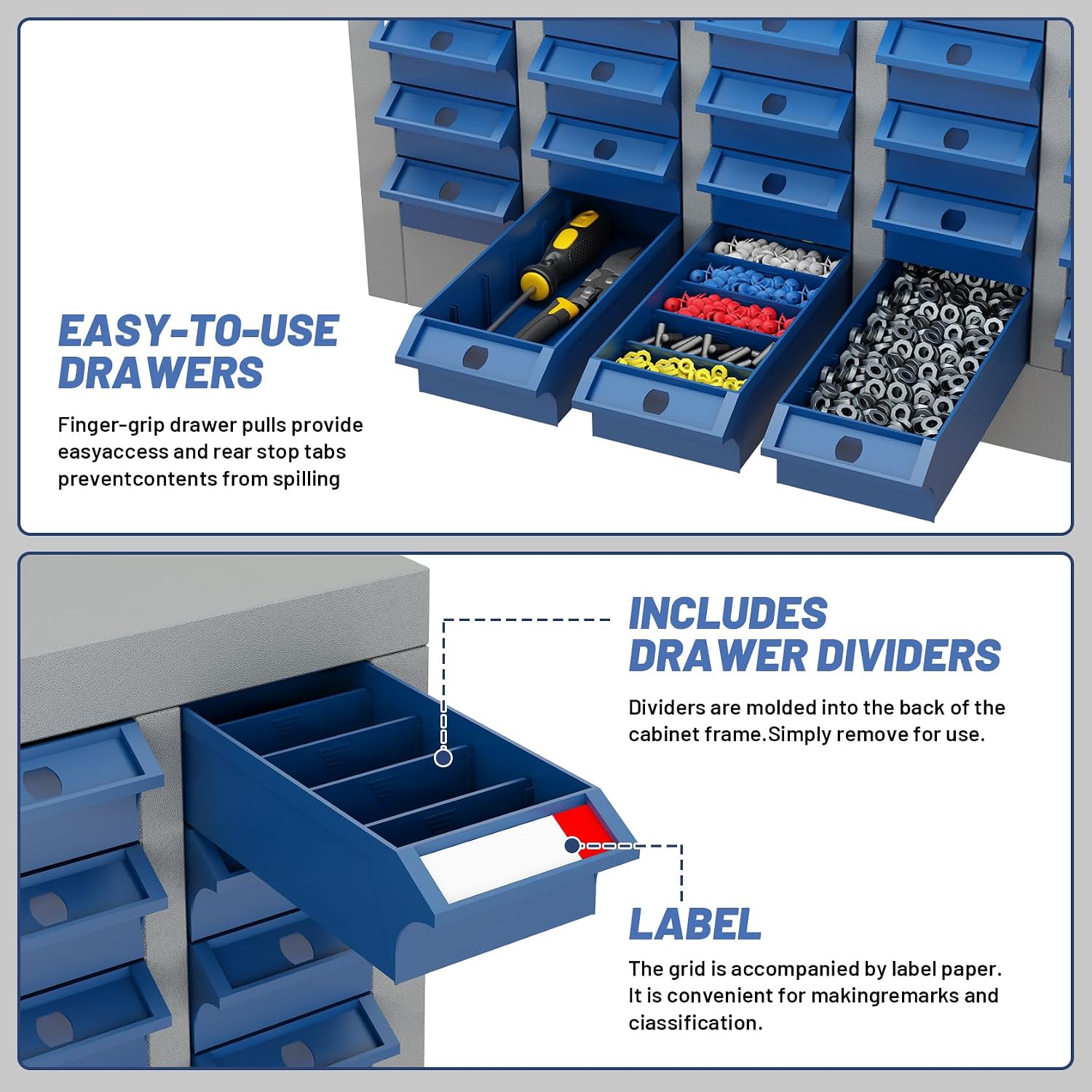 40-Drawer Parts Storage Cabinet – Multi-Purpose Organizer for Screws, Bolts, Nails, Craft Supplies, Legos, Makeup & Tools – Compact Plastic Drawer Unit for Garage, Workshop, Classroom & Home