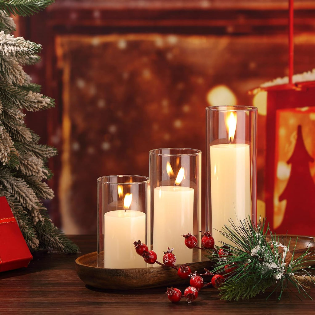 Shihanee 108 Pcs Pillar Candles and Glass Cylinder Vases Clear Cylinder Holders for Slim Pillar Candles Table Decorations, Total 54 Sets(Ivory White,108 Pcs)