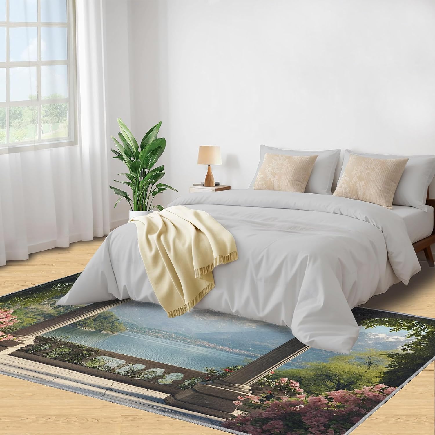Classical Pavilion Area Rug 6x8 - Stone Columns and Arches Large Rugs for Living Room, Natural Landscape Carpet Area Rug for Girls Bedroom Kids Room Basement Office Classroom