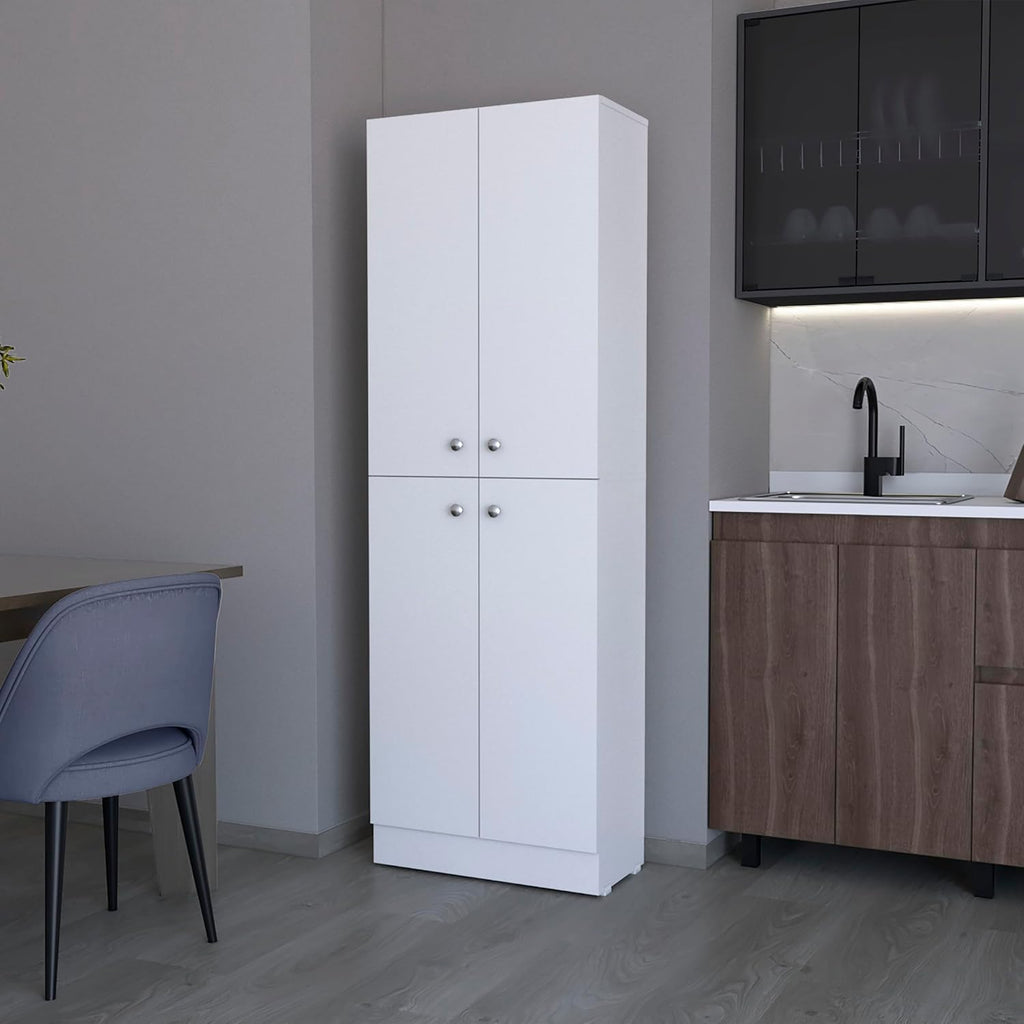 71' 4-Door Freestanding Storage Cabinet, Kitchen Storage Bakers Rack with Hidden Shelves, Utility Food Cupboard with Stylish Design for Home Kitchen, White