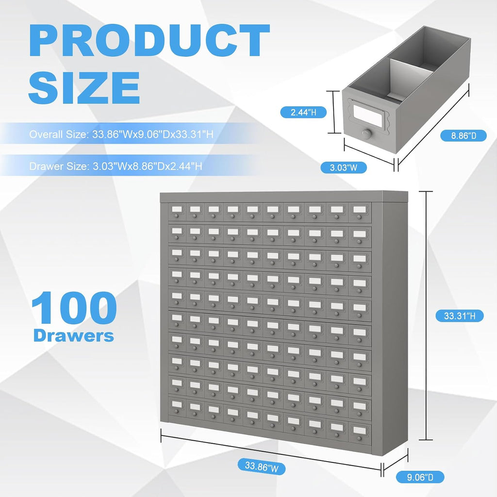 100-Drawer Cold Rolled Steel Storage Parts Cabinet with Divider, 10-Tier Tool Organizer Rack for Hardware, Nuts, Bolts, Bins, Industrial Steel Organizer for Warehouse, Workshop, Trucks, Store