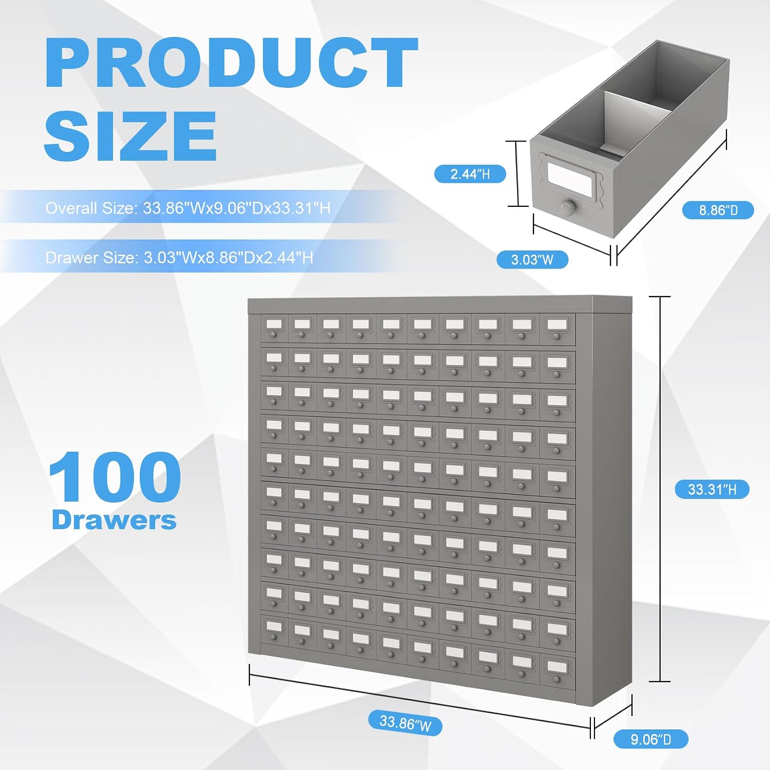 100-Drawer Cold Rolled Steel Storage Parts Cabinet with Divider, 10-Tier Tool Organizer Rack for Hardware, Nuts, Bolts, Bins, Industrial Steel Organizer for Warehouse, Workshop, Trucks, Store
