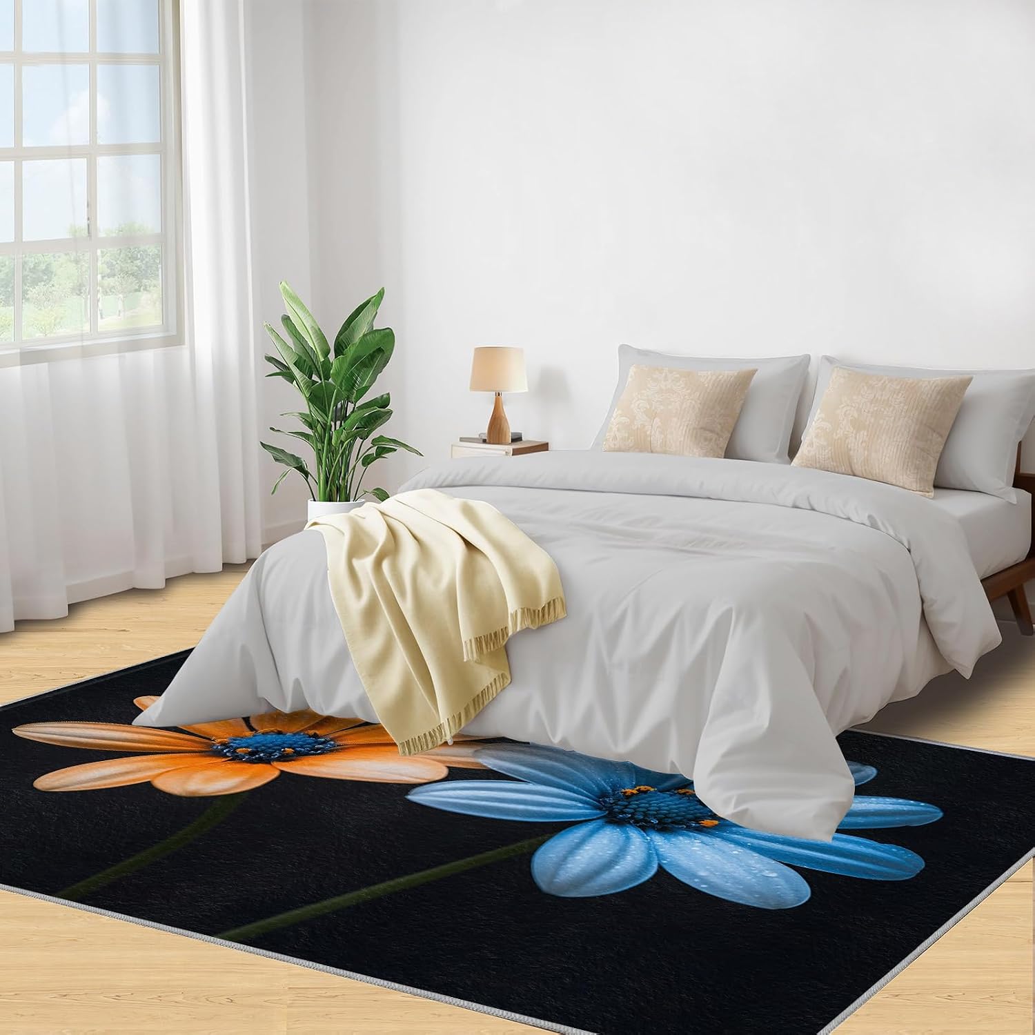 Flowers Area Rug 6x8 - Florals Large Rugs for Living Room, Florals Carpet Area Rug for Girls Bedroom Kids Room Basement Office Classroom