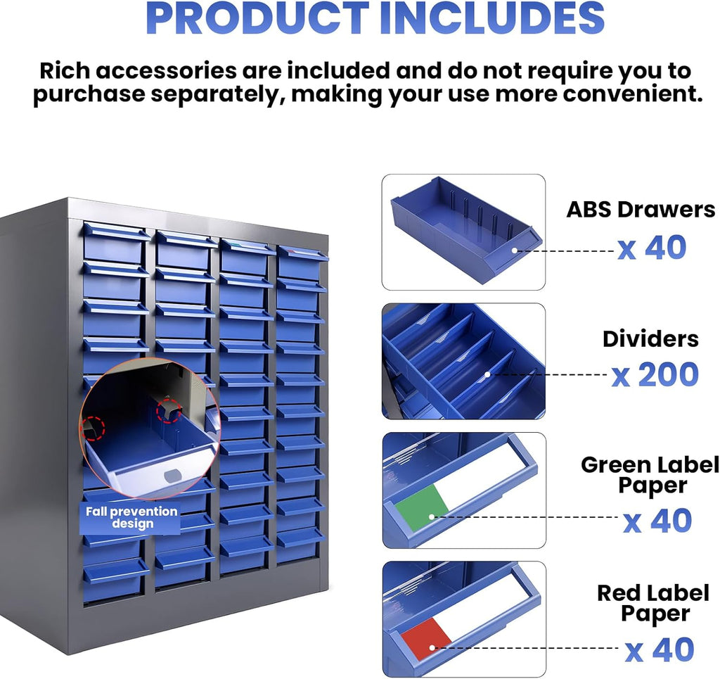 40-Drawer Nut and Bolt Organizer, Small Parts Organizer with Alloy Steel Frame & ABS Drawers, Bolt Bin for Garage, Teacher Toolboxes, Makeup & Workshop, Tool Hardware Storage (40-grid drawer)