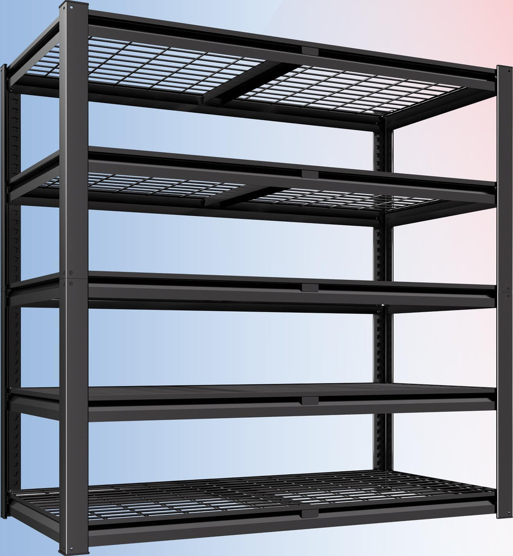 PrimeZone 72' H Heavy Duty Garage Shelving 2500 LBS 5 Tier Heavy Duty Storage Shelves Adjustable Industrial Metal Wire Shelf Unit for Garage,Basement,Pantry,Warehouse,Commercial,48' W X 24' D X 72' H