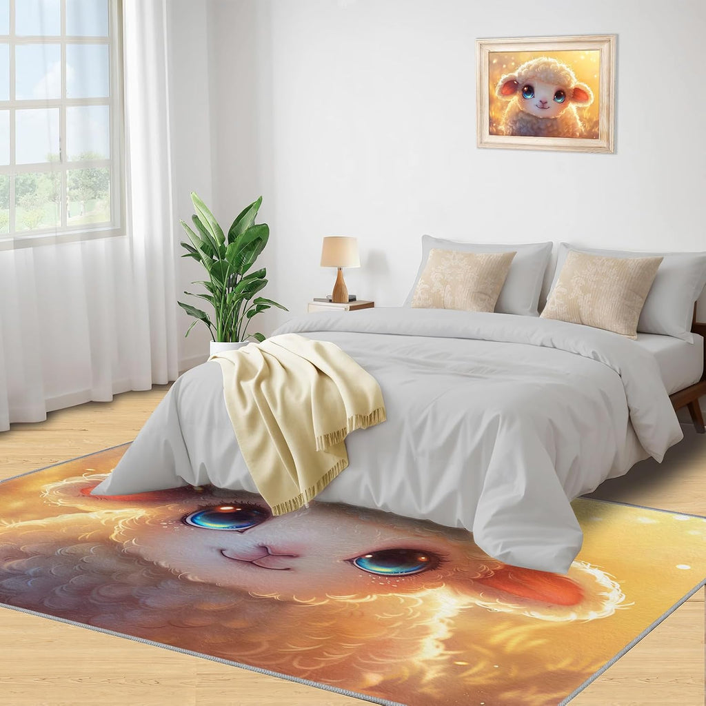 Cartoon Animals Rug for Kids Room - 6x8 Large Rug, Kawaii Alpaca Rugs for Bedroom Cute Lamb Area Rugs for Living Room Home Decor Washable Rug