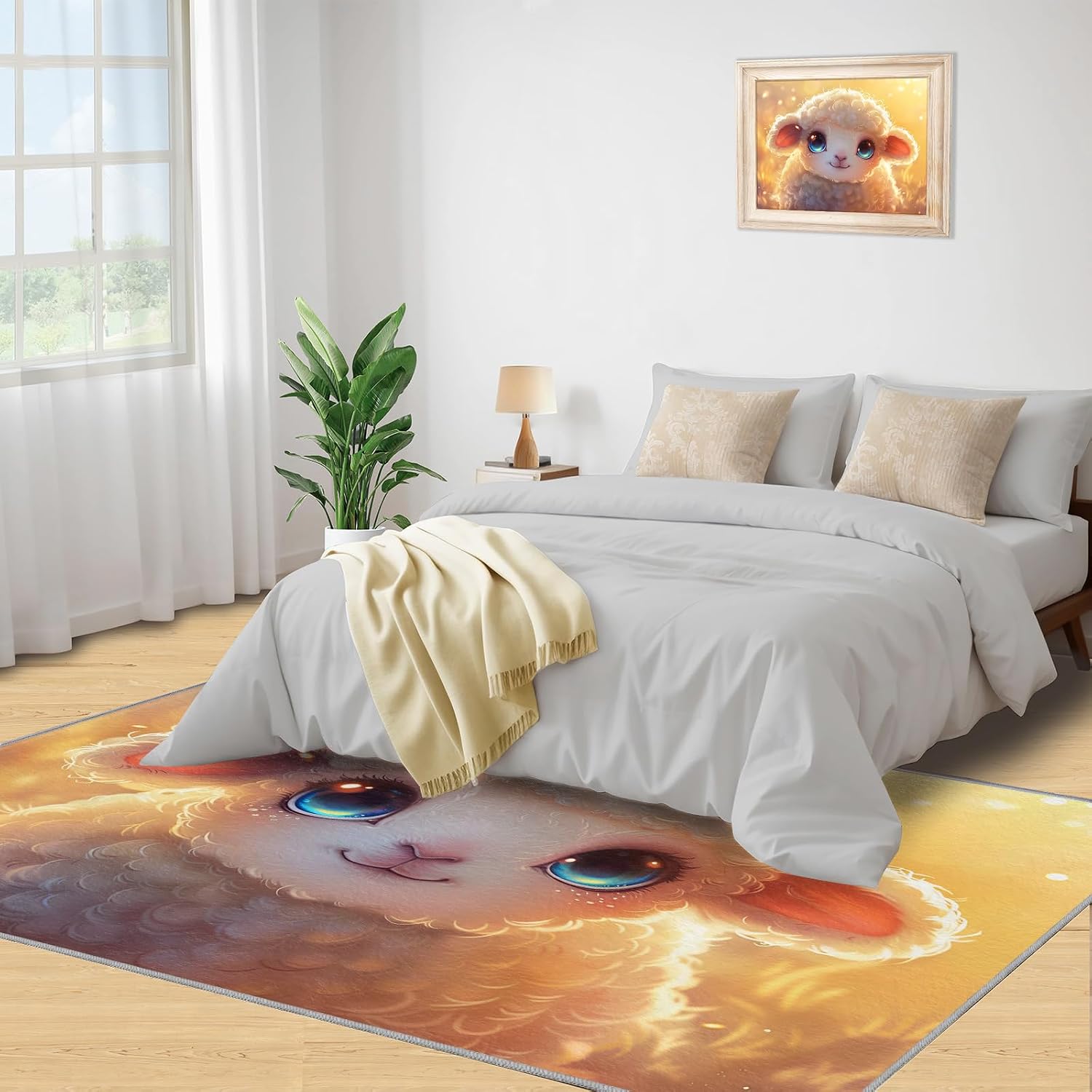 Cartoon Animals Rug for Kids Room - 6x8 Large Rug, Kawaii Alpaca Rugs for Bedroom Cute Lamb Area Rugs for Living Room Home Decor Washable Rug
