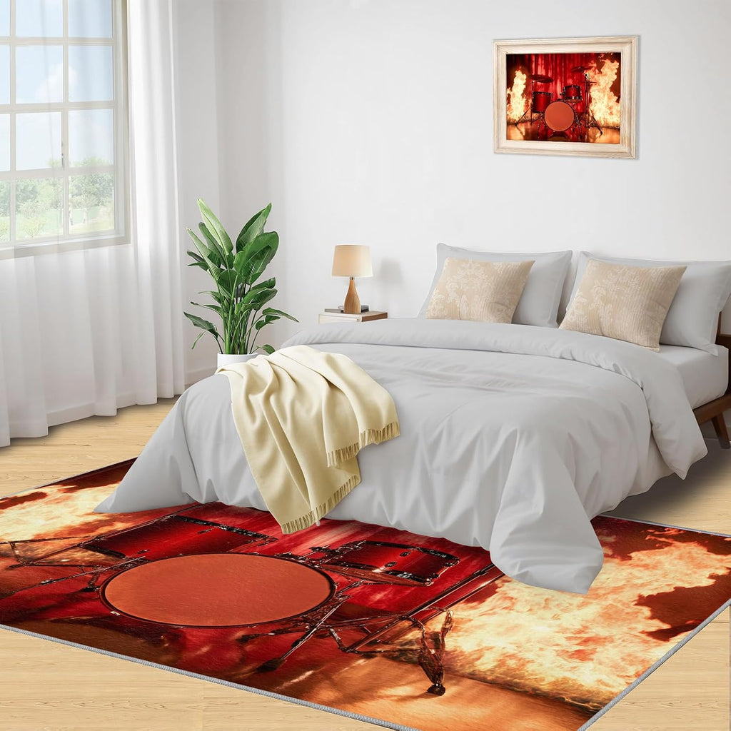 Music Rugs for Living Room 5x6 Rug, Guitar Area Rug, Rock Music Rugs, Large Machine Washable Rug, Non-Slip Floor Carpet for Bedroom Kids Room Home Decor