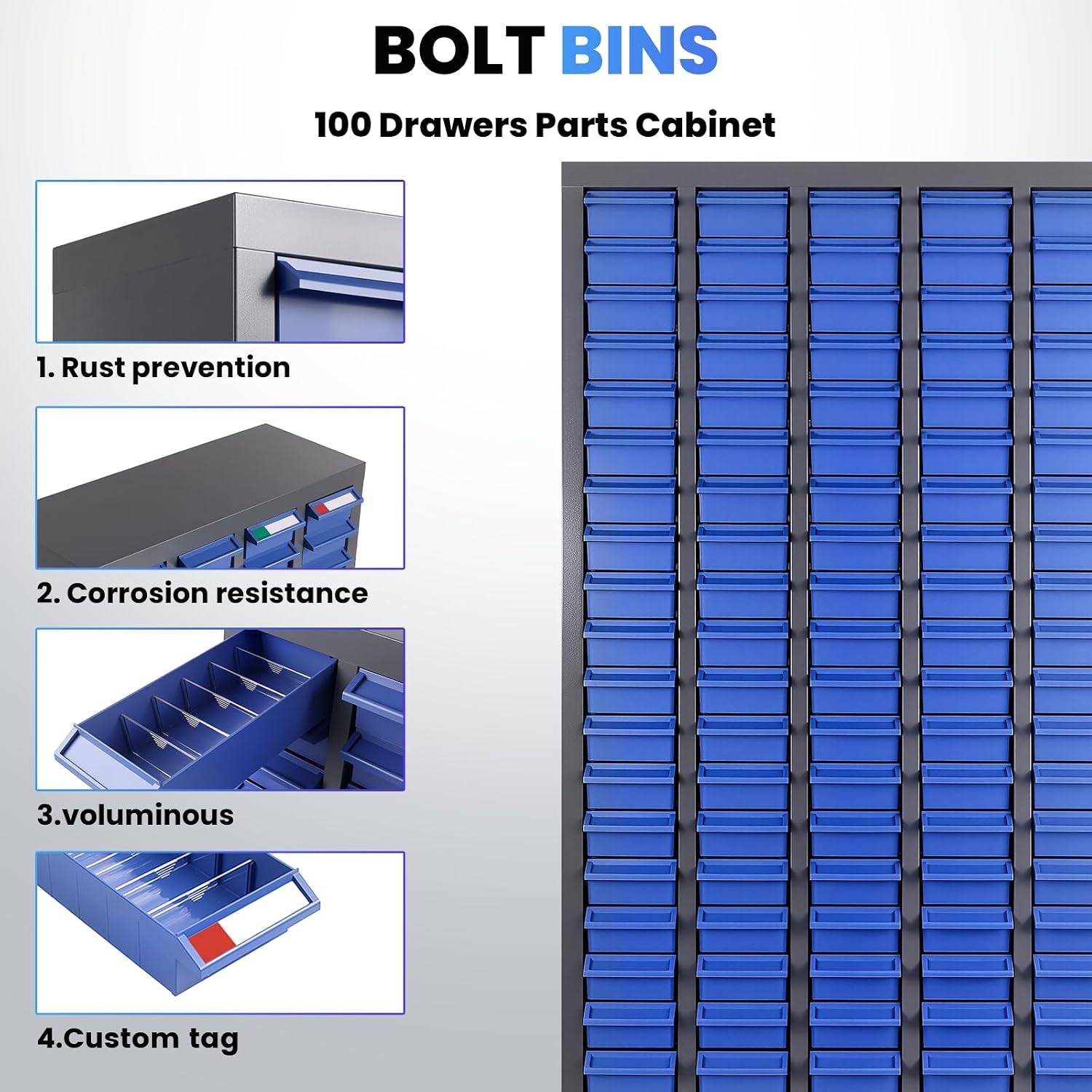 100-Drawer Small Parts Organizer, Nut and Bolt Organizer, Bolt Bin, Metal Parts Organizer Storage Cabinet for Garage, Workshop & Home