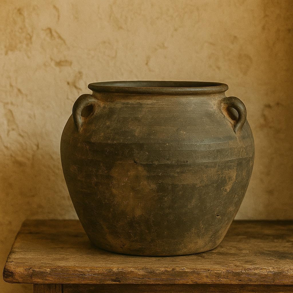 Artissance 14.2' Wide Large Ceramic Vase, Rustic Pottery Vase with 4 Handles, Decorative Ceramic Vase, Farmhouse and Black Vases Home Decor, Tall Pottery Vase for Living Room or Garden