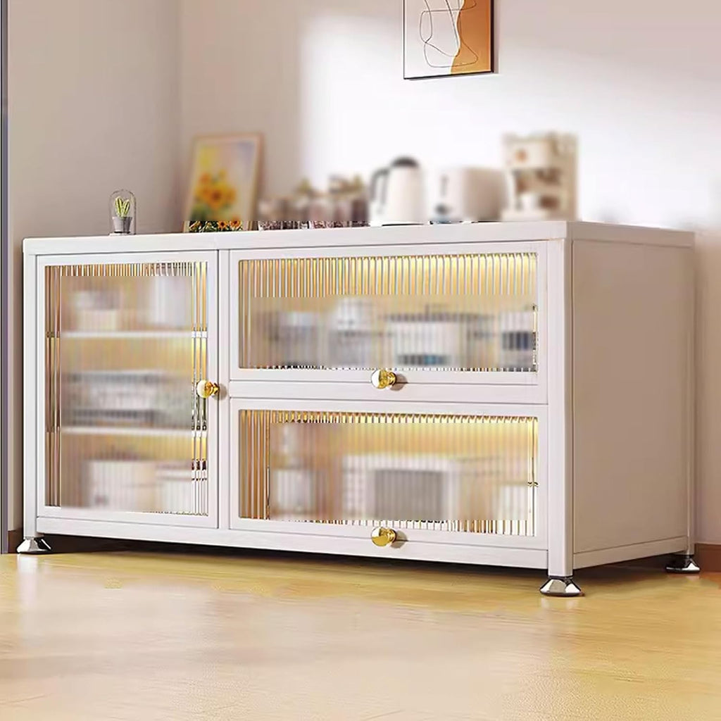 Kitchen Storage Rack for Cabinet Bakers Rack with Storage Cabinet for Small Spaces with Acrylic Magnetic Cabinet Door, for Dishes, Wine, Pots and Pans(White,100 * 38 * 114cm)