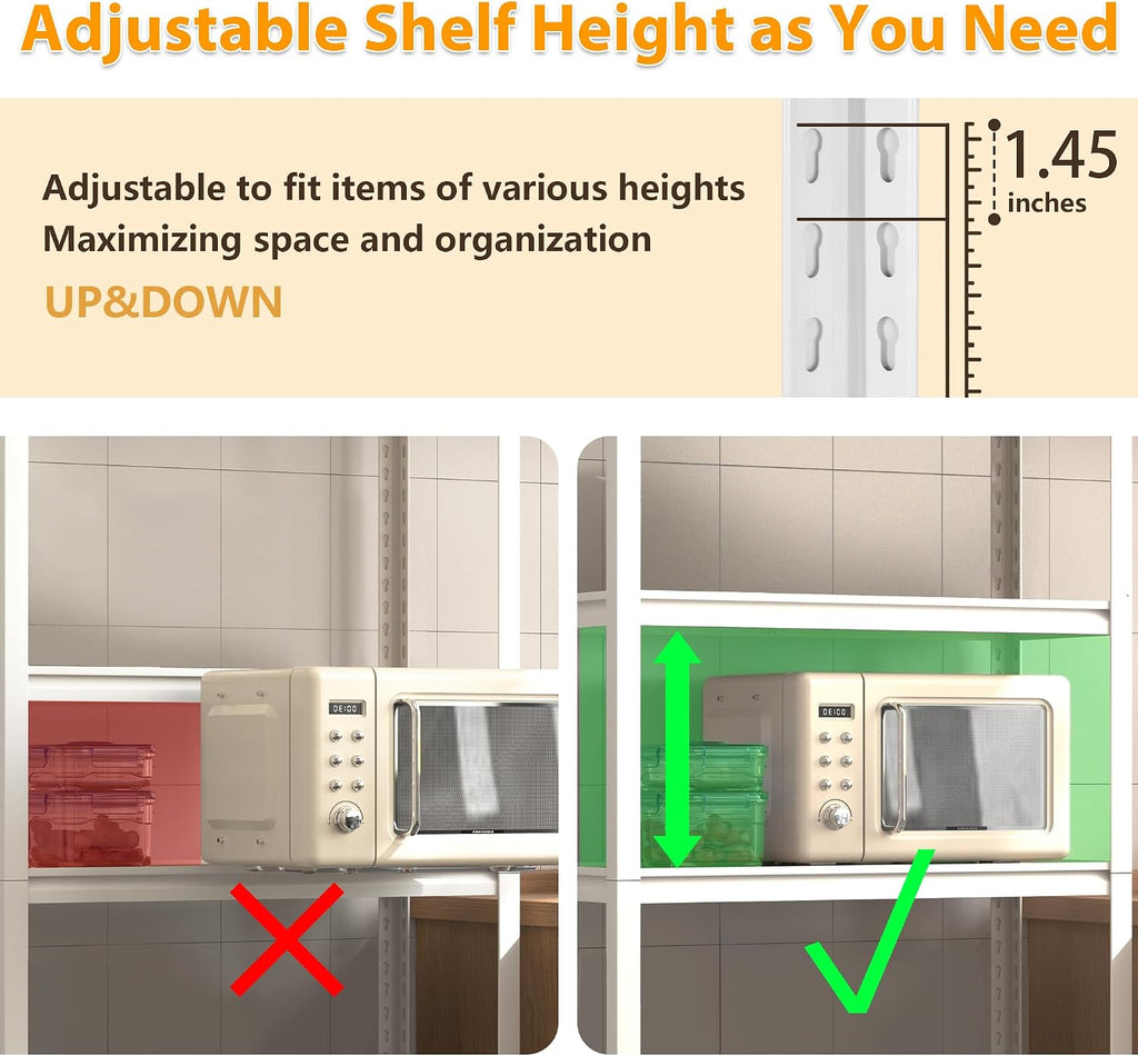 5 Tier White Storage Shelves - Adjustable Pantry Shelves Metal Closet Shelf, Heavy Duty Shelving Unit Utility Rack Organizer for Kitchen Closet Pantry Garage, 28' W x 12' D x 59' H, Set of 2