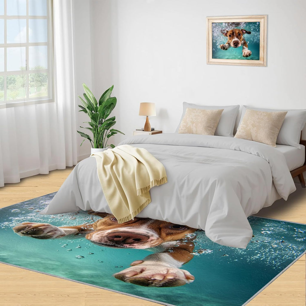 Dog Rug 6x8-6x8 Rug, Underwater Area Rugs for Living Room Bedroom, Animal Area Carpet, Puppy Washable Carpet, Dog Home Decor & Gifts