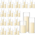 Shihanee 108 Pcs Pillar Candles and Glass Cylinder Vases Clear Cylinder Holders for Slim Pillar Candles Table Decorations, Total 54 Sets(Ivory White,108 Pcs)