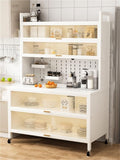 Kitchen Pantry Storage Cabinet Shelf Microwave 6-Tier Stand with Storage with Flip Door and Wheels Metal Sideboard Baker's Rack Coffee Bar for Spices Pots Pans ﻿,Freestanding Organizer