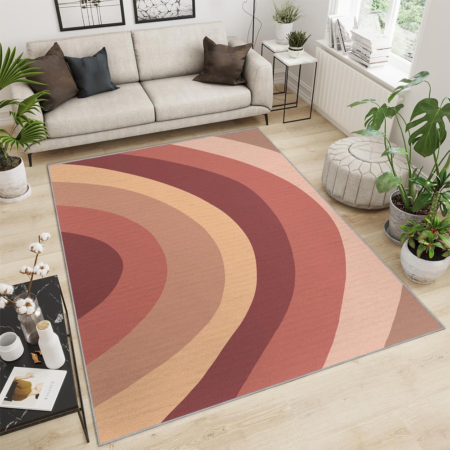 Colorful Bohemian Art Area Rug, Creative Design Rugs for Living Room, Indoor Non-Slip Kids Rugs, Machine Washable Breathable Durable Carpet for Front Entrance Floor Decor,6 x 8ft