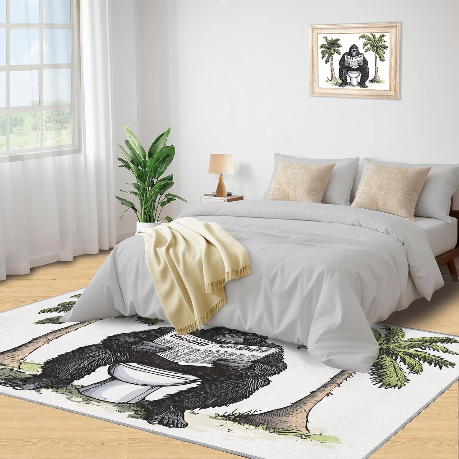 6x8 Gorilla Area Rug - Chimpanzee Large Rugs for Living Room, Newspaper-Reading Gorilla Carpet Area Rug for Girls Bedroom Kids Room Basement Office Classroom