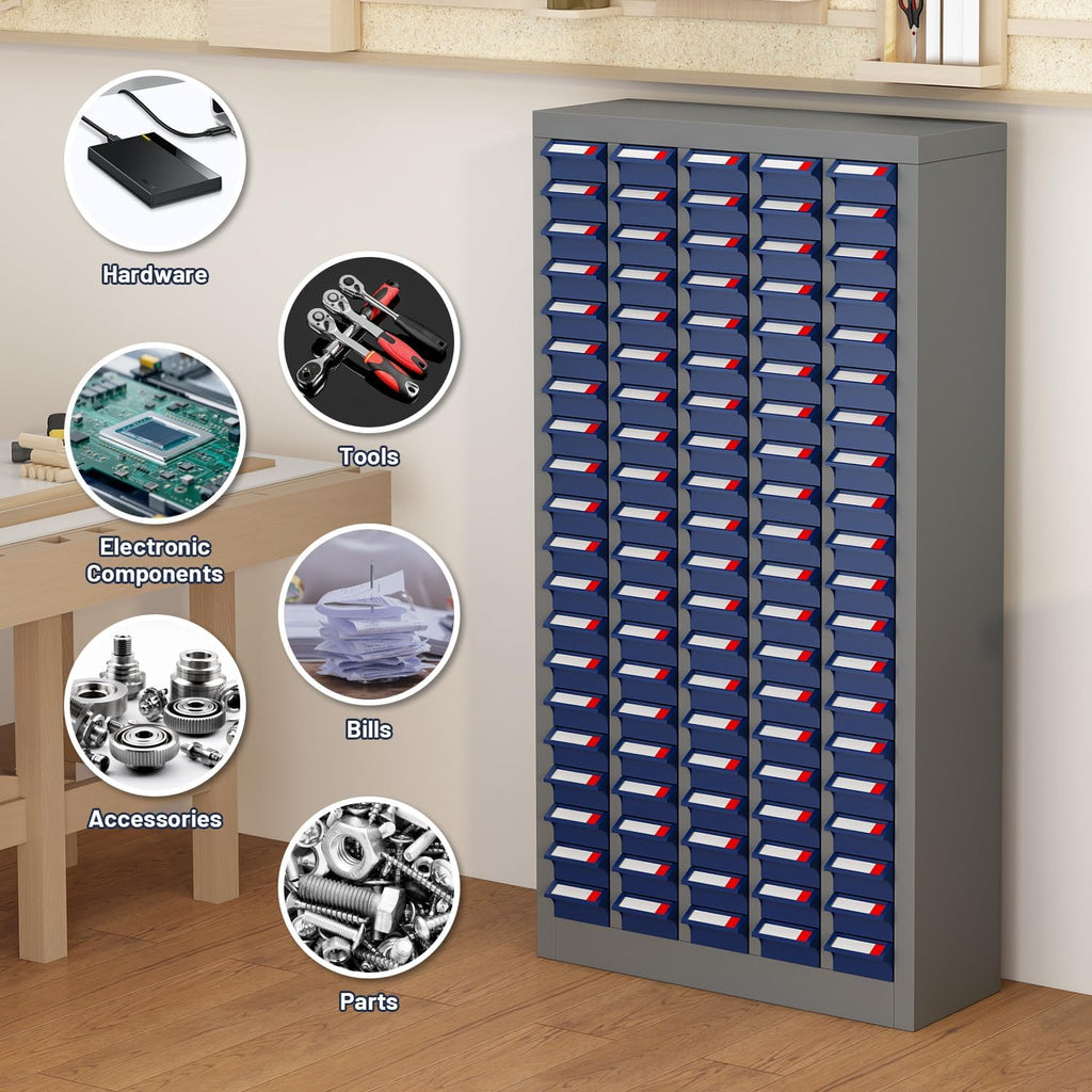 Upgraded Version 100 Drawers Part Cabinet Chest, Bolt Nut Tool Storage Documents with Drawers for Hardware Organization Shelves Garage Workshop Office Home, Grey