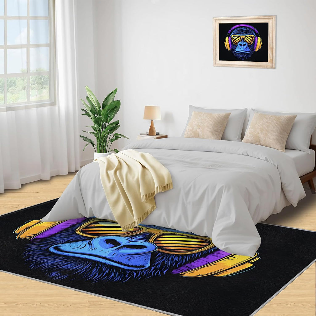 6x8 Chimp Area Rug - Chimpanzee Large Rugs for Living Room, Fashionable Cool Gorilla Carpet Area Rug for Girls Bedroom Kids Room Basement Office Classroom