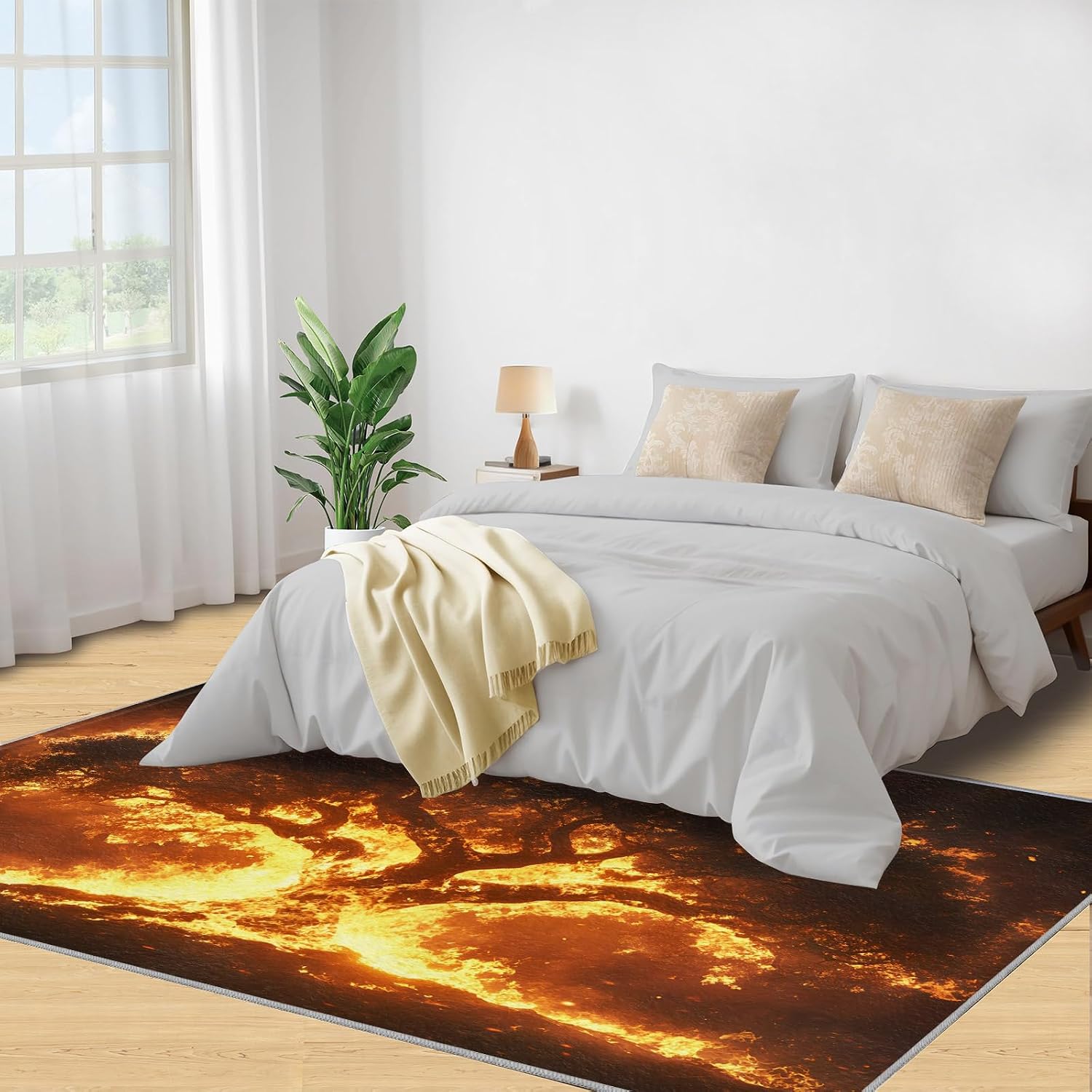 Tree of Life Rugs for Bedroom - 6x8 Rug, Modern Area Rugs for Living Room, Flame Carpet, Plant Washable Area Mat, Botanical Carpet, Tree of Life Home Decor & Gifts