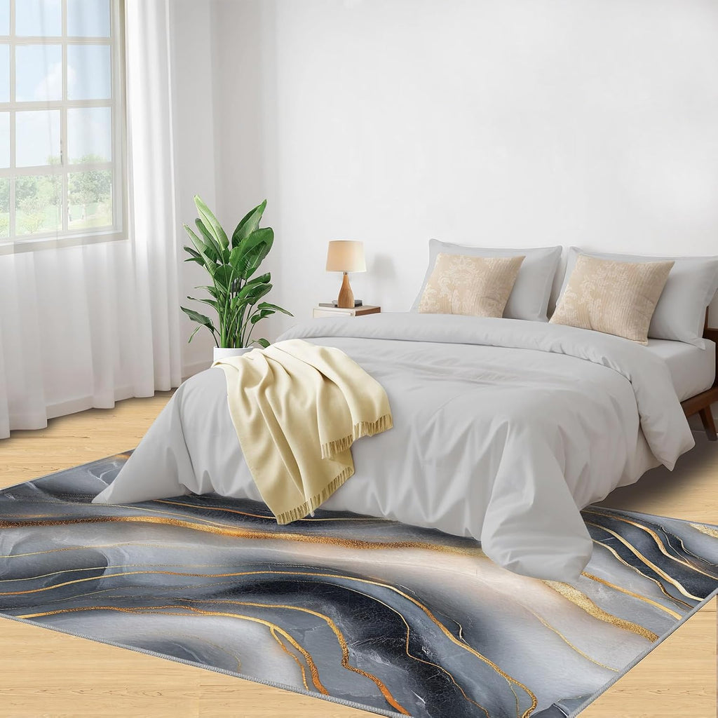 Abstract Lines Rug 6x8 - Wavy Shapes Large Rugs for Living Room, Luxurious Marble Carpet Area Rug for Girls Bedroom Kids Room Basement Office Classroom