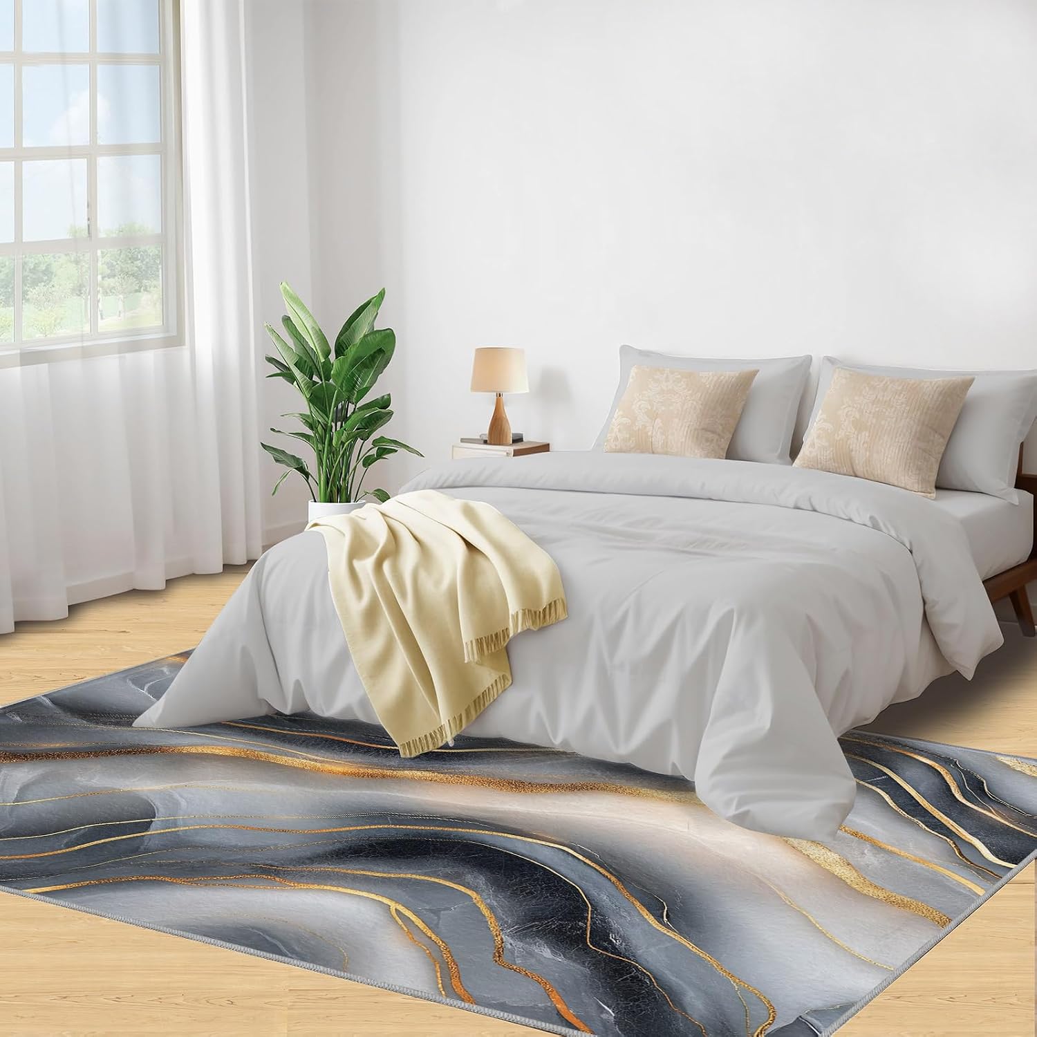 Abstract Lines Rug 6x8 - Wavy Shapes Large Rugs for Living Room, Luxurious Marble Carpet Area Rug for Girls Bedroom Kids Room Basement Office Classroom