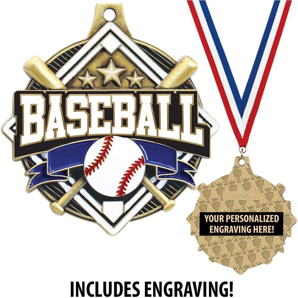 Crown Awards Custom Baseball Medals, 2 1/4' Shieldz Baseball Award Medals with Free Engraving