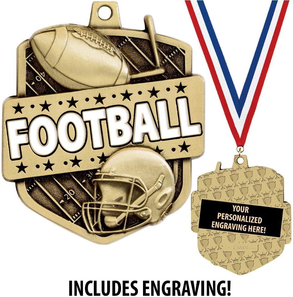 Your Personalized League Football Awards, 2.25' Gold Admiral Football Medals, Gold Football Medal with Free Custom Engraving