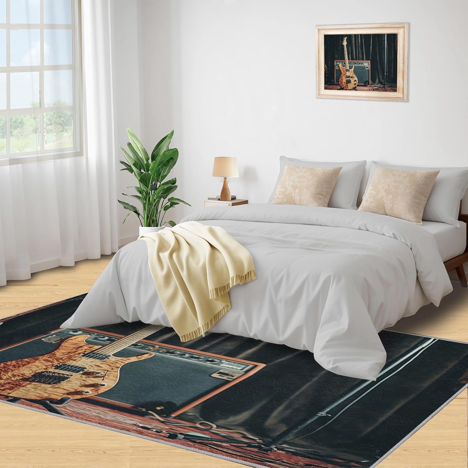 Guitar Rug - 7x10 Rugs for Living Room, Music Area Rug, Retro Guitar Washable Rugs for Bedroom, Non Slip Soft Rock and Roll Indoor Carpet - Home Decor, Music Lover Gifts for Boys