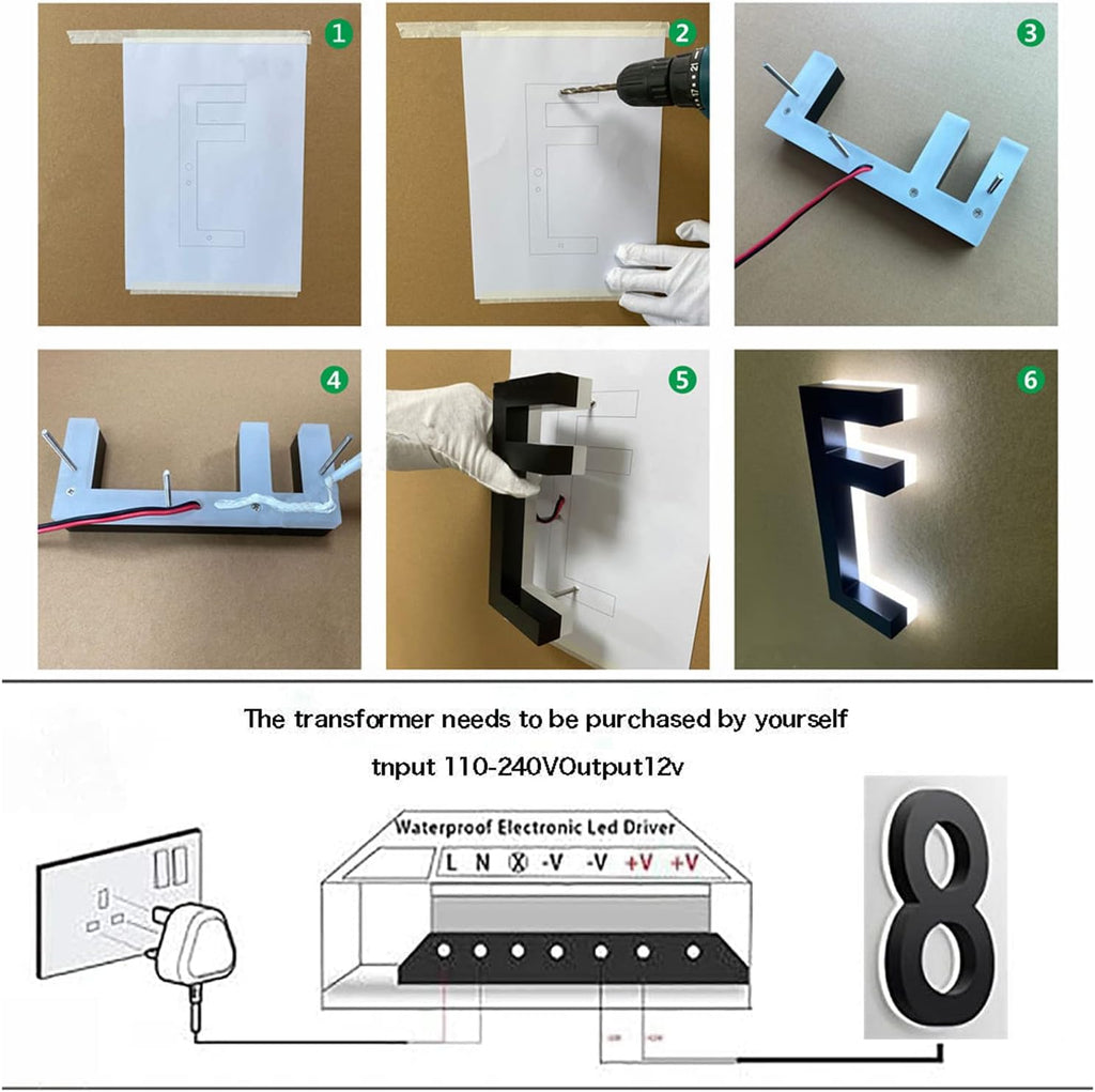 Illuminated LED House Numbers 20 Inch, Backlit LED Illuminated Address Number, Large Modern Lighted House Number For Outdoor, Metal Address Signs, Brown, White Light,3